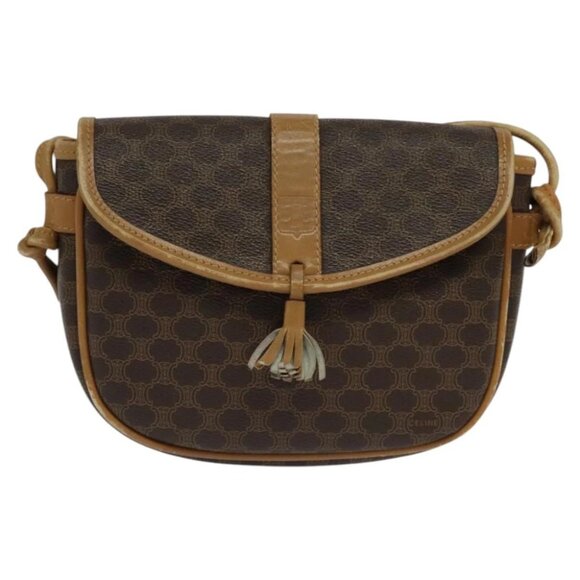 CELINE Macadam Canvas Shoulder Bag PVC Leather Brown Gold Auth sw330 - Picture 3 of 16